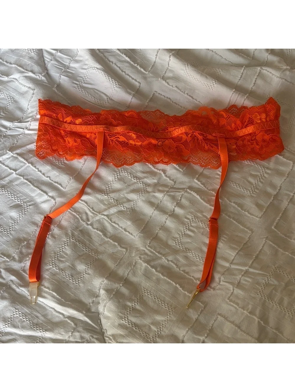 Lace Bralette & Garter Lingerie Set - Orange